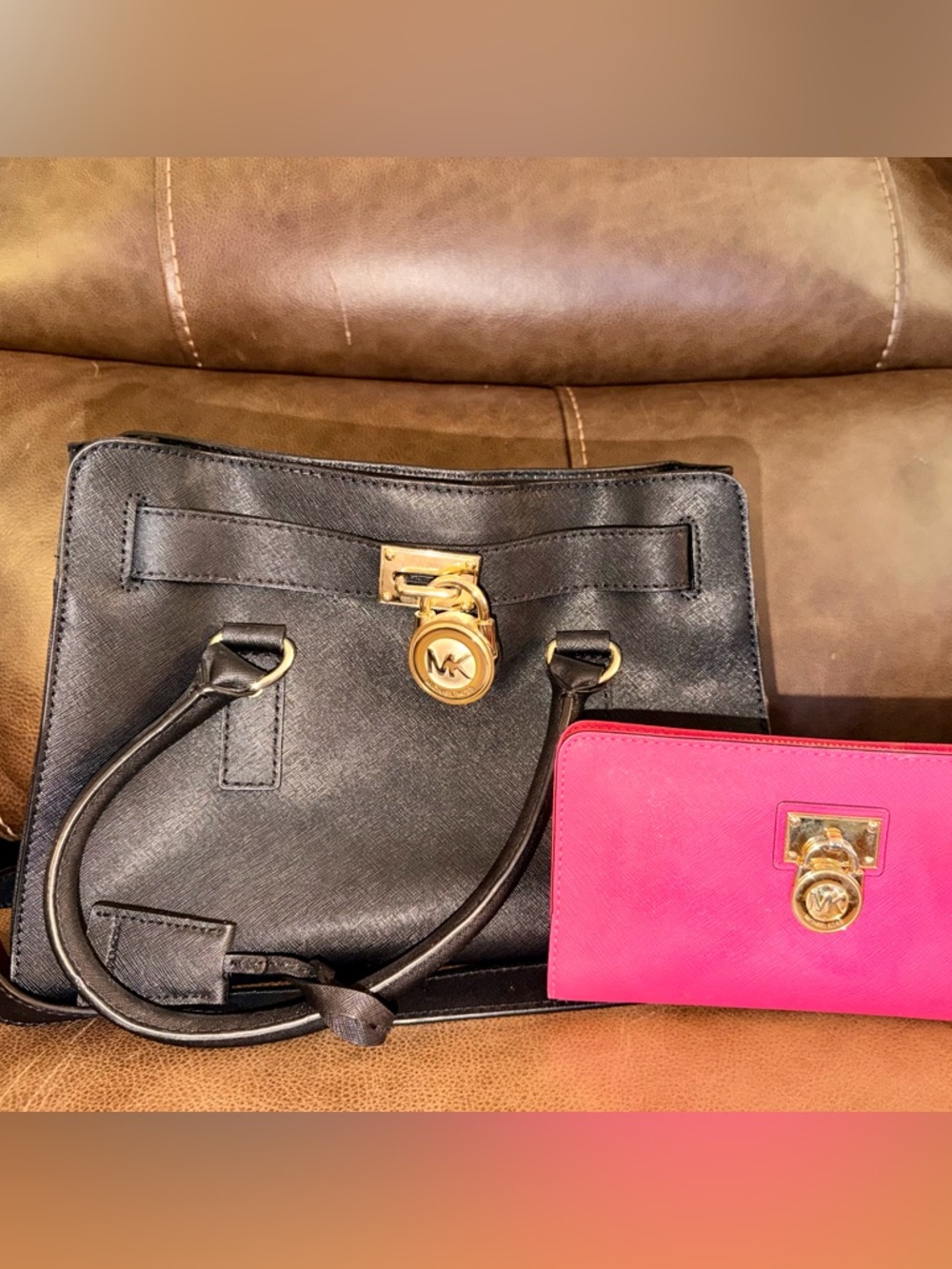 Michael Kors Black Tote with Hot Pink Wallet
